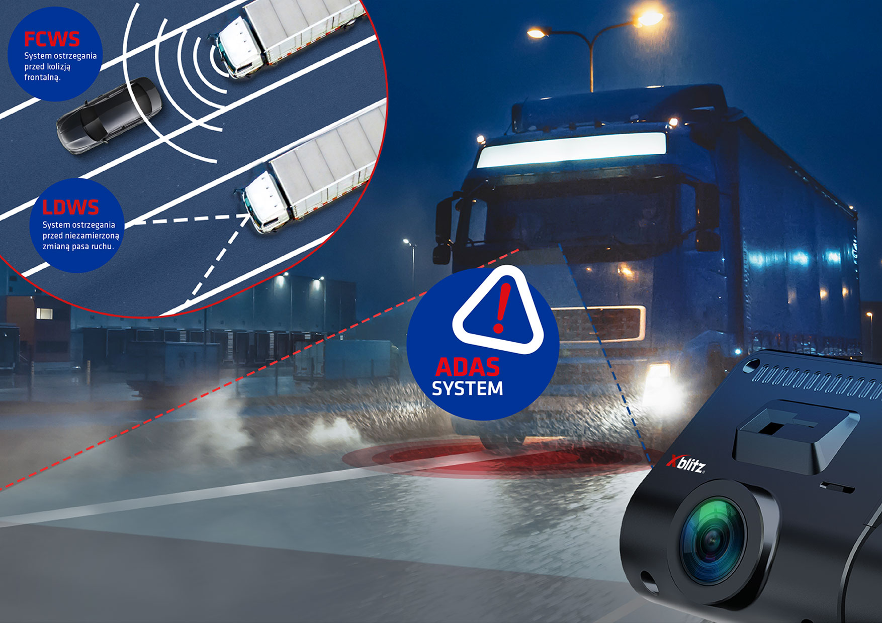 Alkomat Xblitz Dual View i ciężarówka w tle