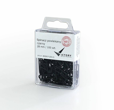 SPINACZE OKRĄGŁE 28MM VICTORY OFFICE PRODUCTS 6028KM100-01 CZARNE METALOWEPOWLEKANE W ZAWIESZANYM POJEMNIKU PLASTIKOWYM 100SZT