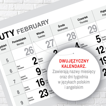 KALENDARZ WISZĄCY TRÓJDZIELNY O-PRESS ROK 2026 BUKIET