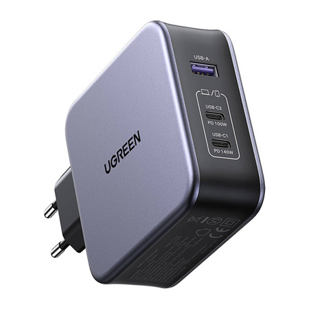 Ładowarka sieciowa UGREEN CD289, 2x USB-C, 1x USB-A, GaN, 140W, Kabel 2m (szary)