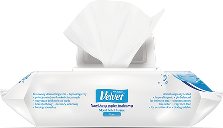 PAPIER TOALETOWY NAWILŻANY VELVET PURE 61250736 BIAŁY 42 SZT