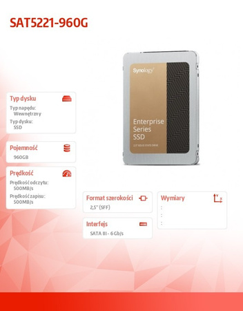 SYNOLOGY DYSK SSD ENTERPRISE 960GB SATA 6GB/S 2,5 CALA 7MM SAT5221-960G