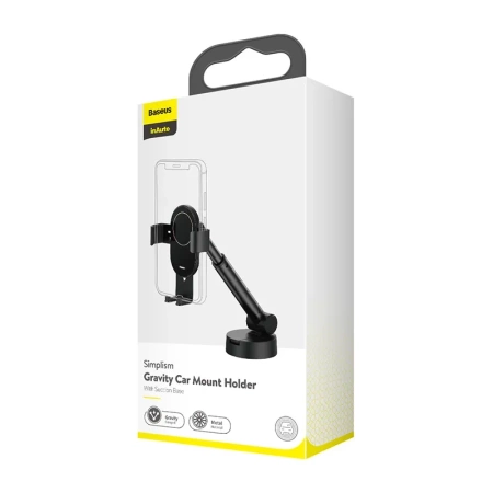 UCHWYT SAMOCHODOWY GRAWITACYJNY DO TELEFONU BASEUS SIMPSLISM Z PRZYSSAWKĄ (CZARNY)