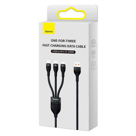 Kabel BASEUS Flash Series USB-C/micro/Lightning 1.2m 100W (czarny)