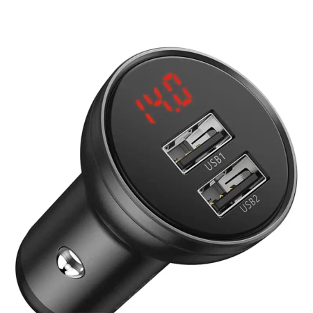 Ładowarka samochodowa BASEUS 24W 2x USB z wyświetlaczem (szara)