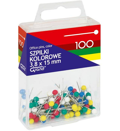 SZPILKI 3.8X15MM GRAND 110-1671 KOLOROWE W POJEMNIKU PLASTIKOWYM 100SZT