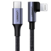 KABEL LIGHTNING DO USB-C 2.0 KĄTOWY UGREEN US305, 3A, 1.5M (CZARNY)