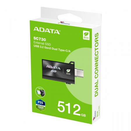ADATA DYSK ZEWNĘTRZNY SSD SC730 512G USB 3.2C/A 600/600MB/S CZARNY