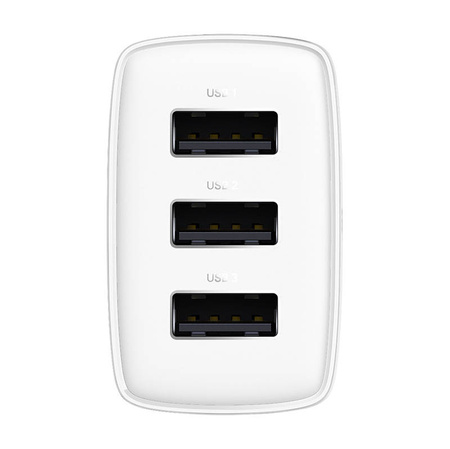 ŁADOWARKA SIECIOWA BASEUS COMPACT QUICK CHARGER, 3X USB, 17W (BIAŁA)