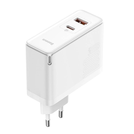 ŁADOWARKA SIECIOWA BASEUS GAN5 PRO, USB-C + USB, 100W + KABEL (BIAŁA)