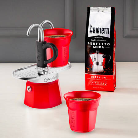 KAWIARKA BIALETTI MINI EXPRESS 2TZ CZERWONA + 2 FILIŻANKI