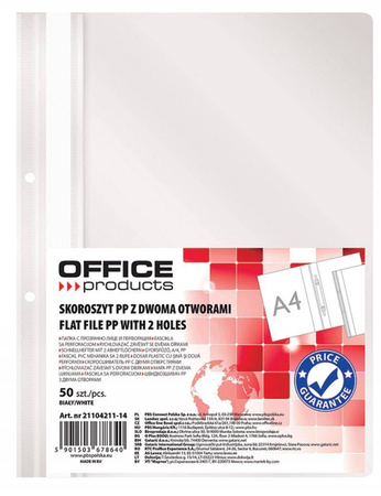 SKOROSZYT WPINANY A4 OFFICE PRODUCTS 2 OTWORY BIAŁY PP 100/170MIKR