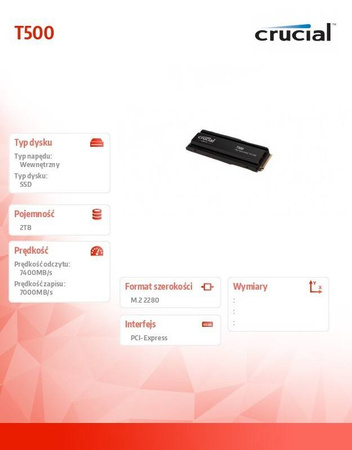 CRUCIAL DYSK T500 2TB M.2 NVME 2280 PCIE40 7400/7000 RADIATOR