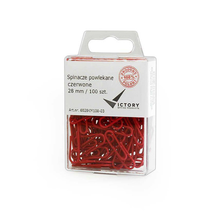 SPINACZE OKRĄGŁE 28MM VICTORY OFFICE PRODUCTS 6028KM100-03 CZERWONE METALOWEPOWLEKANE W ZAWIESZANYM POJEMNIKU PLASTIKOWYM 100SZT