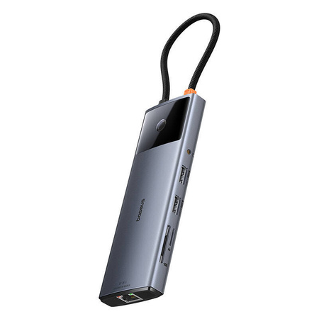 HUB 10W1 BASEUS METAL GLEAM II SERIES, USB-C DO 1XHDMI, USB-A (10GBPS), USB-C, 2XUSB-A, ETHERNET RJ45, KARTA SD/TF, MINI-JACK 3,5MM, USB-C(PD)