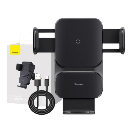 AUTOMATYCZNY UCHWYT SAMOCHODOWY BASEUS WISDOM NA KRATKĘ Z ŁADOWARKĄ INDUKCYJNĄ QI (CZARNY)