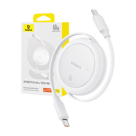 KABEL USB BASEUS FREE2PULL MINI USB-C DO USB-C, 60W, 1, (BIAŁY)