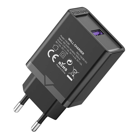 ŁADOWARKA SIECIOWA VENTION FACB0-EU USB 22.5W (CZARNA)