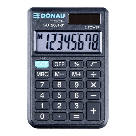 KALKULATOR KIESZONKOWY 90X60X11MM DONAU TECH CZARNY SOLARNE+BATERIA