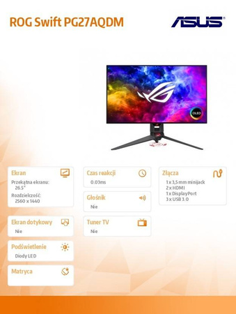 ASUS MONITOR ROG SWIFT PG27AQDM GAMING BK/0.03MS/EU