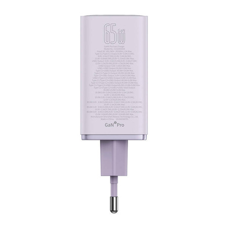 Ładowarka sieciowa Baseus GaN6 Pro, 2xUSB-C + 2xUSB, 65W (fioletowa)