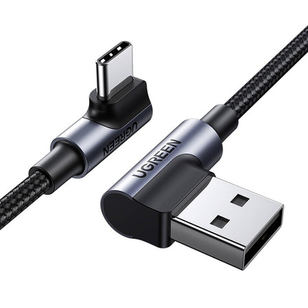 KABEL USB DO USB-C, KĄTOWY UGREEN US176, 3A, 1M (CZARNY)