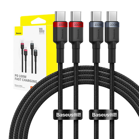 KABEL BASEUS CAFULE USB-C DO USB-C 100W,2M, 2SZT (CZERWONO-CZARNY, SZARO-CZARNY)