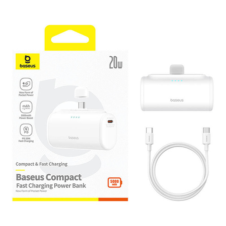 POWERBANK BASEUS COMPACT 5000MAH, 20W, USB-C (BIAŁY)