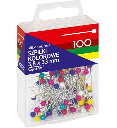 SZPILKI 3.8X33MM GRAND 110-1670 KOLOROWE W POJEMNIKU PLASTIKOWYM 100SZT