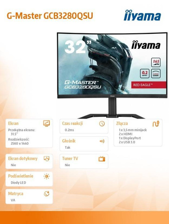 IIYAMA MONITOR G-MASTER 31.5 CALA GCB3280QSU-B1 VA,QHD,165HZ,1500R,0.2MS,2XHDMI,2XDP