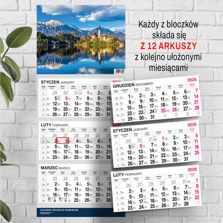 KALENDARZ WISZĄCY TRÓJDZIELNY O-PRESS ROK 2026 WIDOK