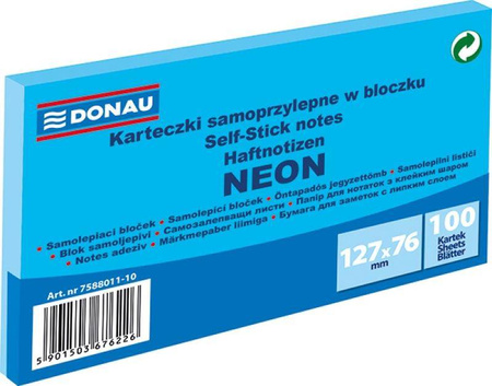 KARTECZKI SAMOPRZYLEPNE 127X76MM DONAU NEON NIEBIESKIE 100KART