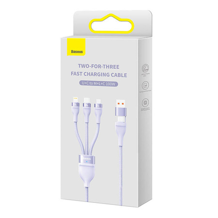 KABEL USB 3W1 BASEUS FLASH SERIES 2, USB-C + MICRO USB + LIGHTNING, 100W, 1.2M (FIOLETOWY)