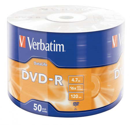 VERBATIM DVD-R, MATT SILVER, 43791, 4.7GB, 16X, WRAP, 50-PACK, BEZ MOŻLIWOŚCI NADRUKU, 12CM, DO ARCHIWIZACJI DANYCH