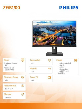 PHILIPS MONITOR 275B1 27 IPS DVI HDMI DP PIVOT