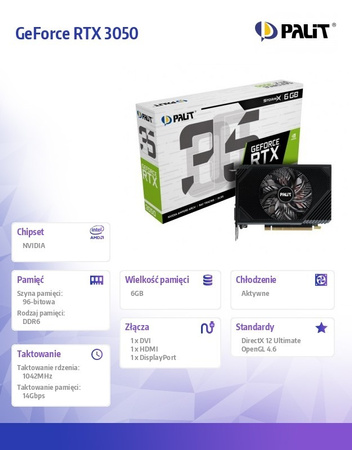 PALIT KARTA GRAFICZNA GEFORCE RTX 3050 STORMX 6GB GDDR6 96BIT DVI/DP/HDMI