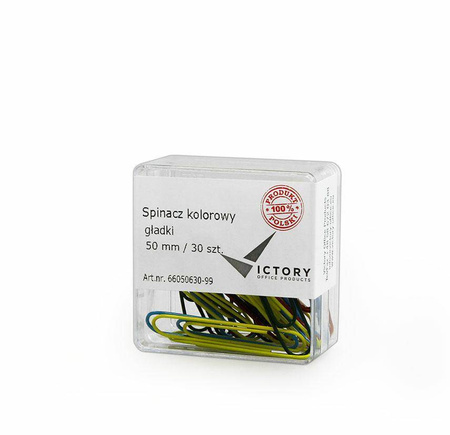 SPINACZE OKRĄGŁE 50MM VICTORY OFFICE PRODUCTS 66050630-99 MIX KOLORÓW METALOWEPOWLEKANE W POJEMNIKU PLASTIKOWYM 30SZT