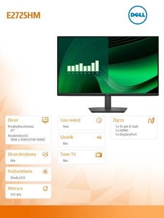 DELL MONITOR E2725HM 27 LED VA 1920X1080/16:9/DP/VGA/3Y