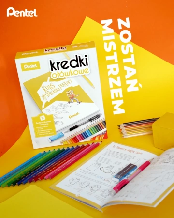 KREDKI OŁÓWKOWE Z KURSEM RYSOWANIA PENTEL CB8-24 24KOL