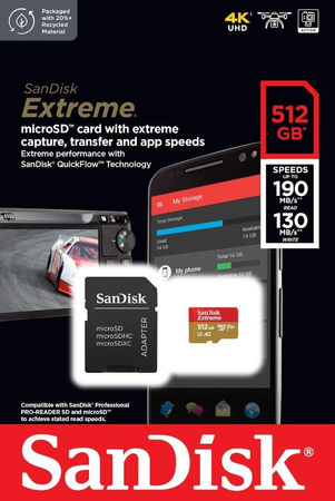 SANDISK KARTA PAMIĘCI EXTREME MICROSDXC 512GB 190/130 MB/S A2 V30 U3
