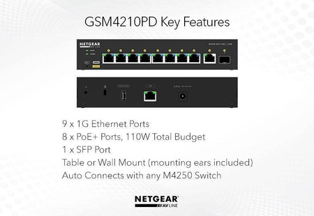 NETGEAR PRZEŁĄCZNIK ZARZĄDZALNY GSM4210PD SWITCH 8XGE POE+ 1XSFP
