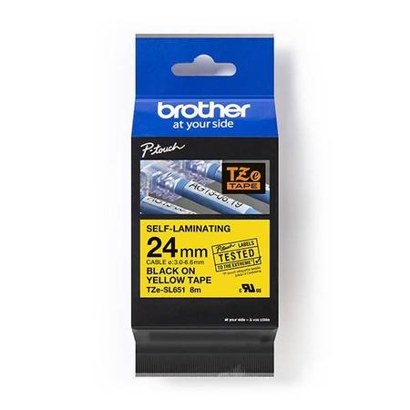 BROTHER ORYGINALNY TAŚMA DO DRUKAREK ETYKIET, BROTHER, TZE-SL651, CZARNY DRUK/ŻÓŁTY PODKŁAD, LAMINOWANE, 8M, 24MM