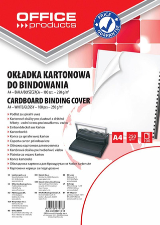 KARTON DO BINDOWANIA BŁYSZCZĄCY A4 OFFICE PRODUCTS CHROMOLUX BIAŁY 100 SZT