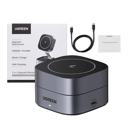 Ładowarka indukcyjna UGREEN W256 20W Qi 2w1 + kabel USB-C-USB-C 1m (czarna)