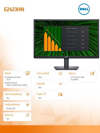 DELL MONITOR E2423HN 23,8 CALI VA LED FULL HD (1920X1080)/16:9/HDMI/VGA/3Y AES