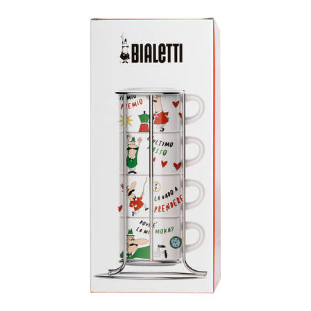 BIALETTI ITALIA - ZESTAW 4 FILIŻANEK DO CAPPUCCINO NA STOJAKU