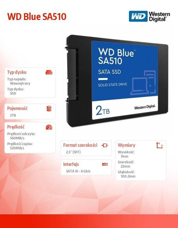 WESTERN DIGITAL DYSK SSD WD BLUE SA510 2TB 2,5 CALA