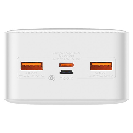 POWERBANK BASEUS BIPOW 30000MAH, 2XUSB, USB-C, 20W (BIAŁY)