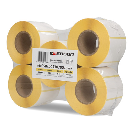 ETYKIETY SAMOPRZYLEPNE 58X43MM TERMICZNE W ROLCE EMERSON TERMO ECO BIAŁE 5ROLEK*700SZT