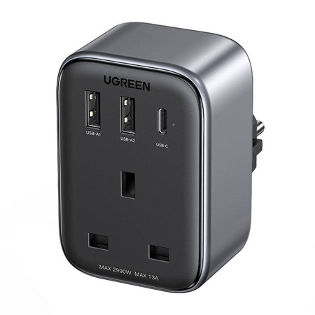 ADAPTER PODRÓŻNY UK NA EU UGREEN CD314 2XUSB-A, 1XUSB-C